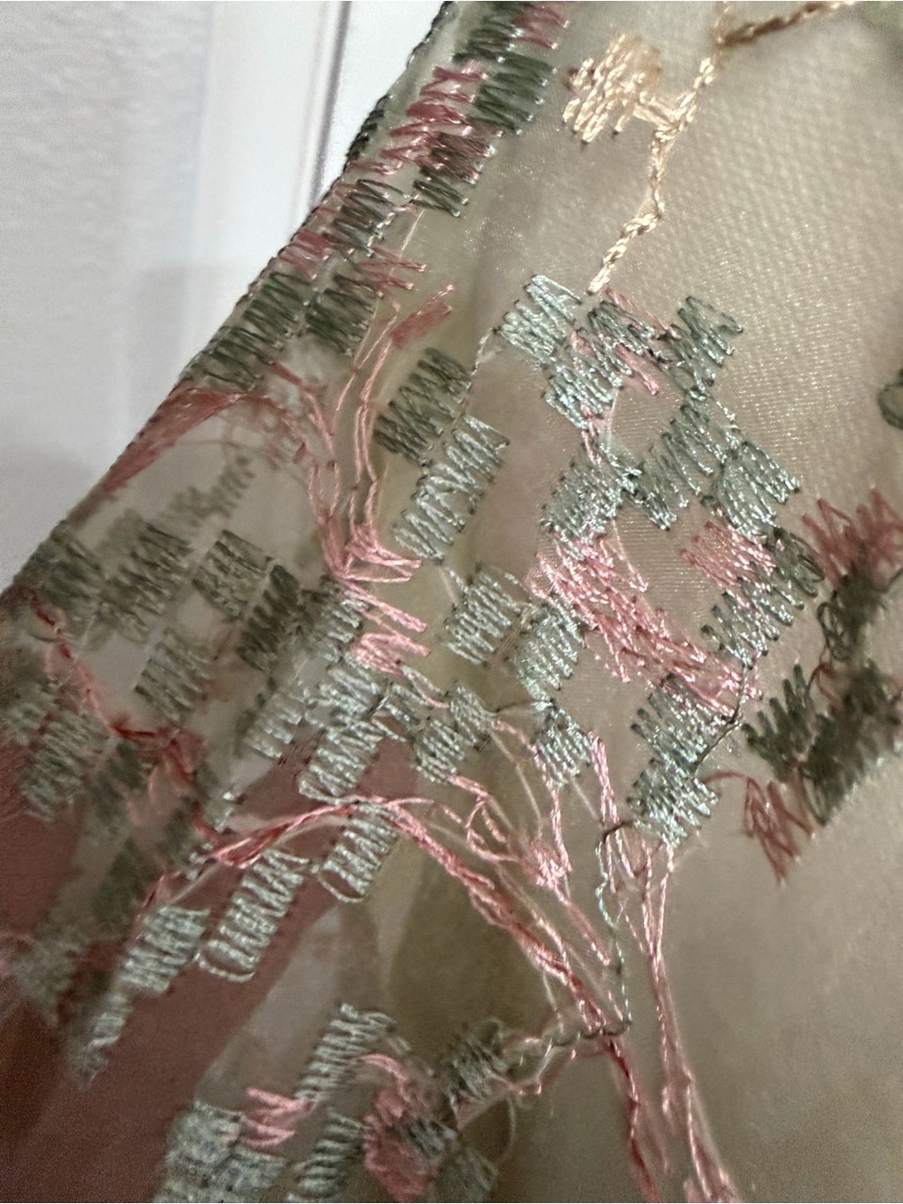 Embroidered Tie-Waist Midi Dress in Sage Green - Picture 6 of 16
